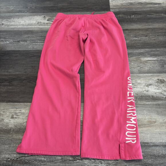 Under Armour UA Pink Womens L Semi Fitted Cold Gear Wide Leg Sweatpants‎ Fleece - Picture 1 of 11
